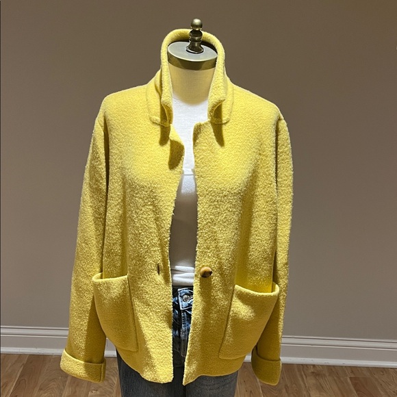 Ann Taylor mustard Yellow/ gold chicks sweater Jacket cardigan size L - Picture 3 of 11